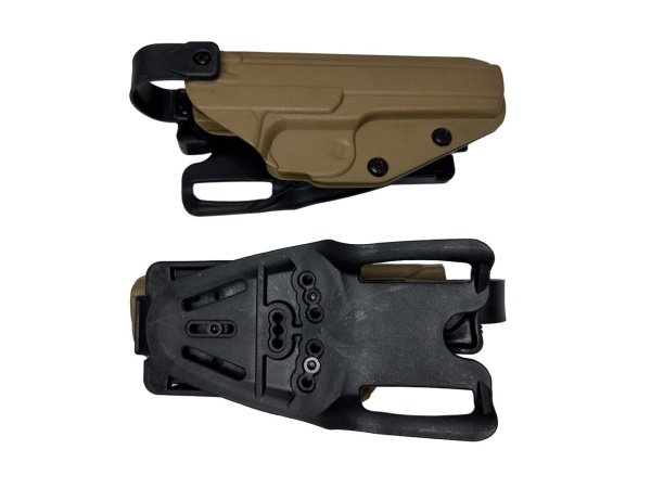 Кобура Tactical Warrior, тактика АПС с выносной площадкой "стрела", с ремешком на ногу на салазках (Койот)