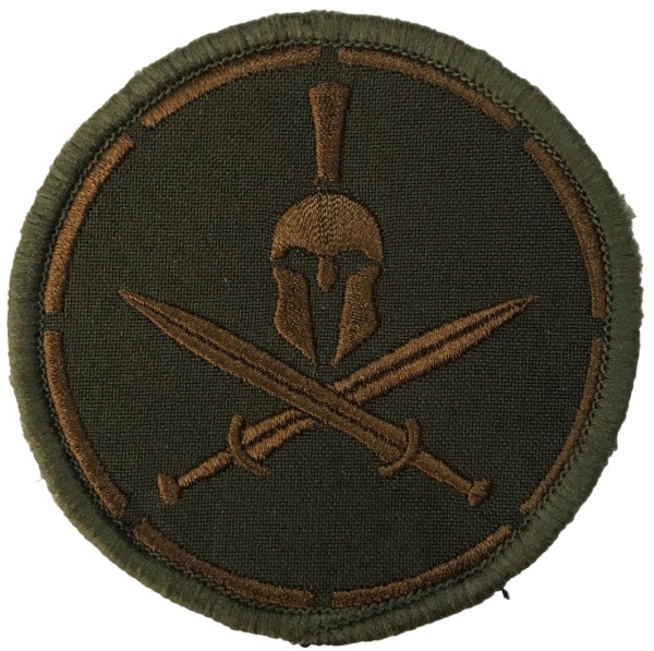 Патч Шлем спартанца круглый, олива-коричневый