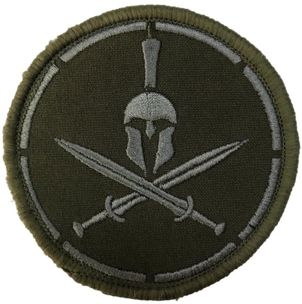 Патч Шлем спартанца круглый, олива-серый