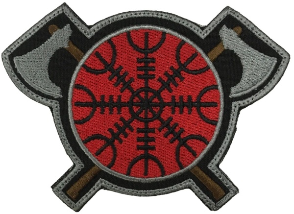 Патч Шлем ужаса на щите, красный