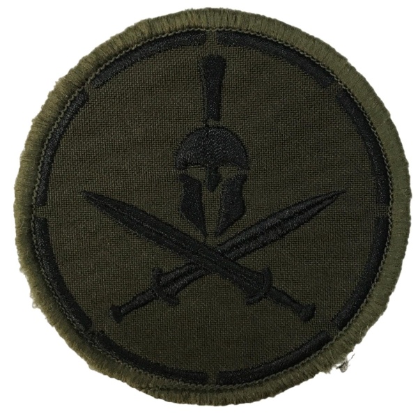 Патч Шлем спартанца круглый, олива-черный