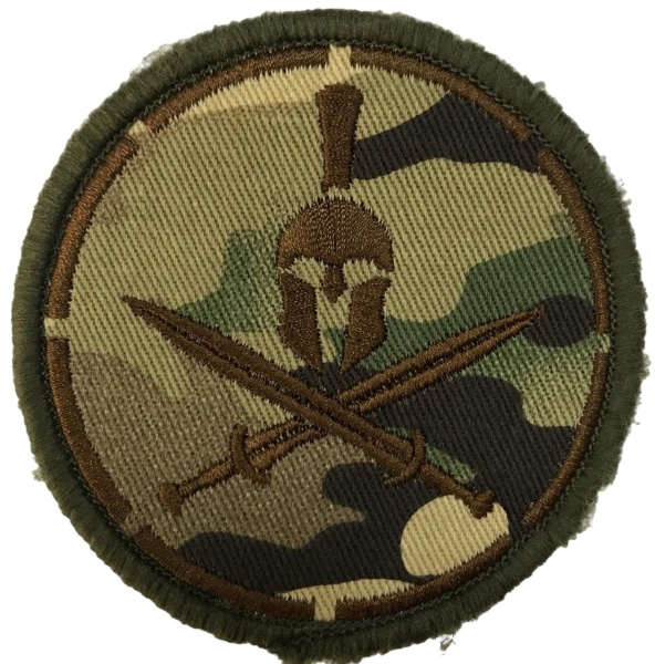 Патч Шлем спартанца круглый, мультикам-коричневый