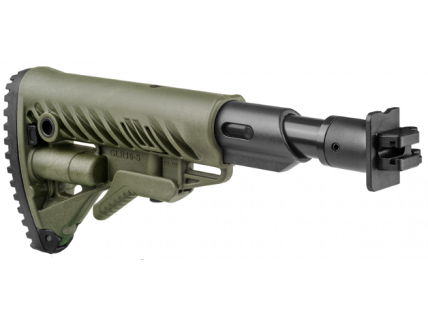 Телескопический складной приклад Fab Defense с амортизатором для Вепрь 12, зеленый