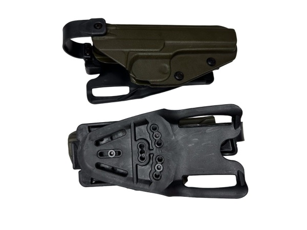 Кобура Tactical Warrior, тактика АПС с выносной площадкой "стрела", с ремешком на ногу на салазках (Олива)