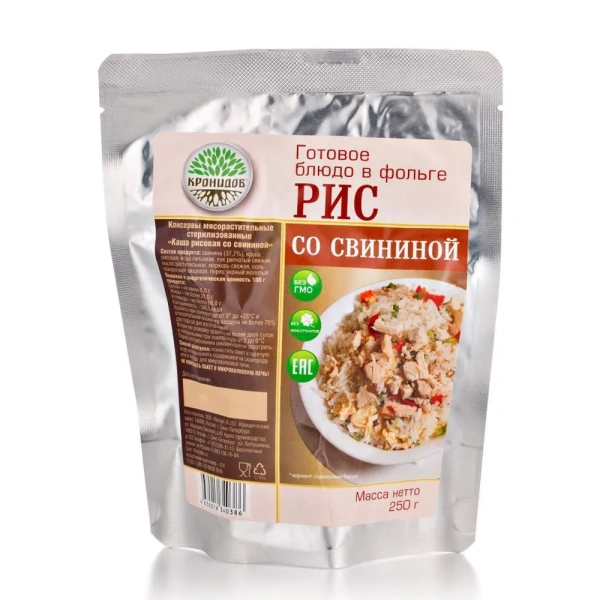 Консервы мясорастительные стерилизованные рубленые"Каша рисовая со свининой". Кронидов