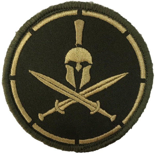 Патч Шлем спартанца круглый, олива-песок